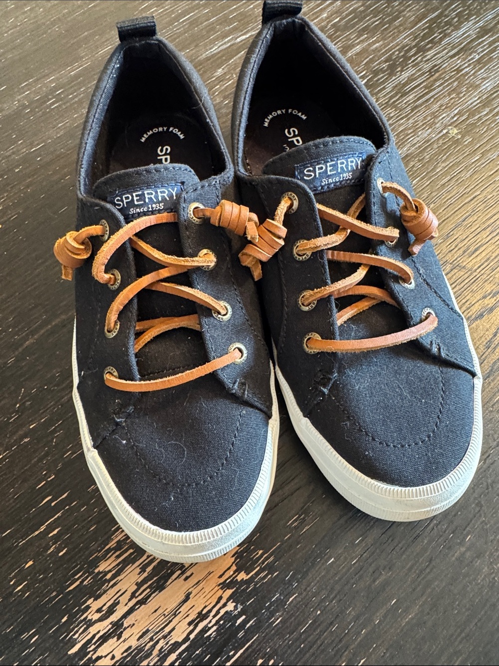 Sperry Black Canvas Sneakers with Brown Laces